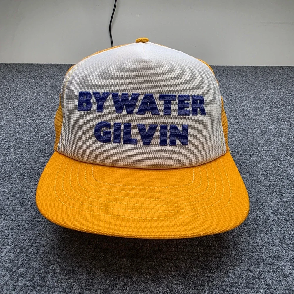 Vintage Bywater Gilvin Trucker Hat Mesh Snapback Cap Yellow White Union Made USA
